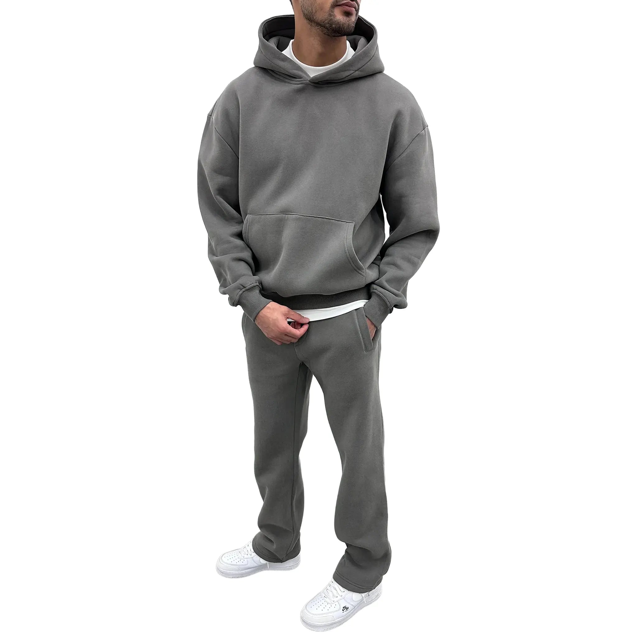 Front Side View of Preloved - SIARR Essential Dark Grey Hoodie & Sweatpants